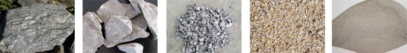不同粒度大小的石頭，石子，砂子，石粉