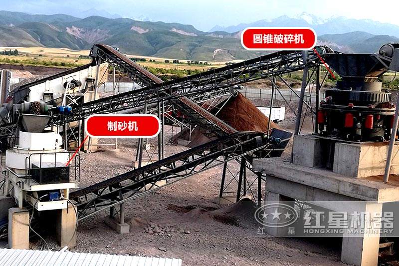 碎石破碎機生產(chǎn)線，圓錐破+制砂機搭配，破碎