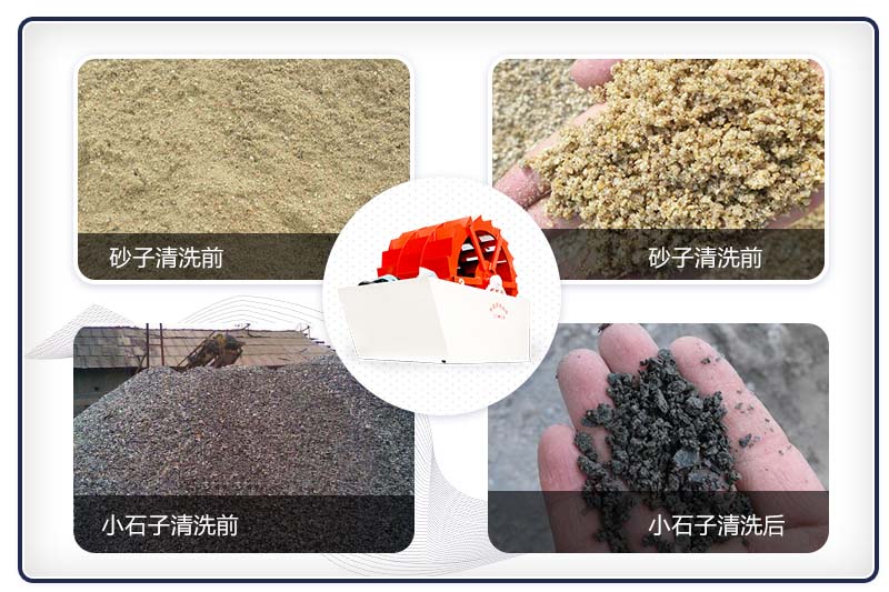 石子清洗機(jī)械洗砂、洗石前后展示