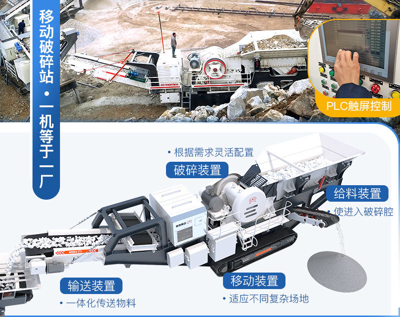 移動破碎生產(chǎn)線集給料、破碎、輸送、篩分等為一體